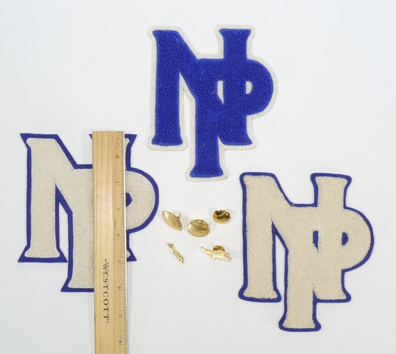 Basketball Fw School Varsity Letters Football 1950s Chenille Blue And White Patches Patches Pins Springart Fr