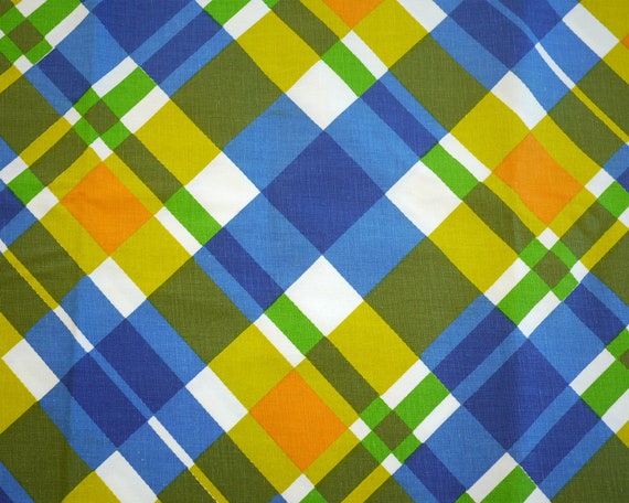 Vintage 80's Blue and Green Plaid Fabric - 4 Yards/45" Wide Cotton Blend - Canvas Weight - Crafts - Home Decor - Jewel Tone Plaid - Pillows