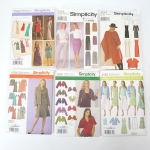 May include: Six different sewing patterns for clothing, featuring various styles and designs. The patterns are from Simplicity and include numbers 3503, 5259, 9324, 4014, 3921, and 4193.
