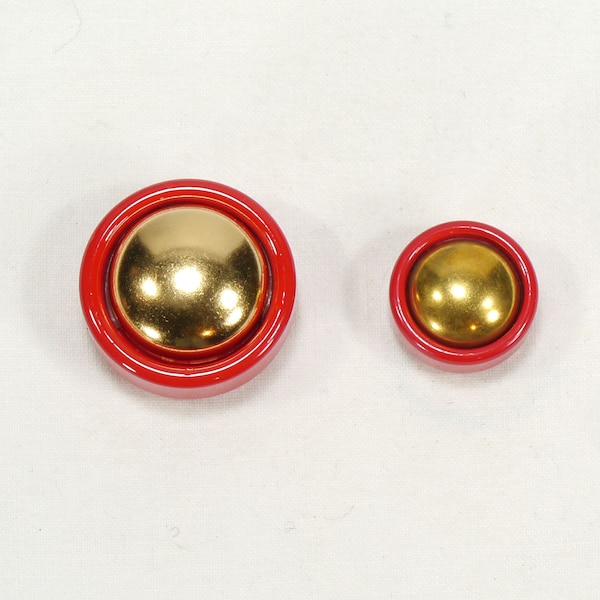 Vintage Plastic Buttons - Set of 2 - Red & Gold Buttons - Shank Backs - Coat Button - Button Collection - Old Buttons