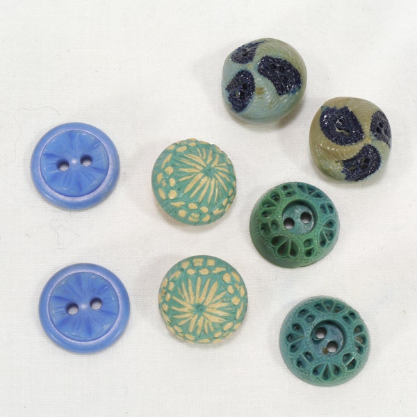 Vintage Plastic Buttons - Lot of 8 - Variety of Shapes, Style, Colors - Button Collection - Shank Back & Sew Through - Old Buttons