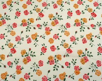 Vintage 80's Floral Seersucker Fabric - 1 Piece - Rose Print Seersucker Fabric - Red & Orange Fabric - Seersucker - Roses - 5 Yards