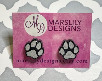 Dog Paw Earrings, Stainless Steel Posts, Animal Lover Gift