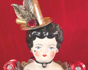 16" Assemblage Art Doll- Old West Saloon Girl- Upcycled Vintage Found-Object Sculpture