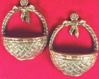 Cestas de pared vintage Burwood - Juego de 2 - Decoración con lazo dorado
