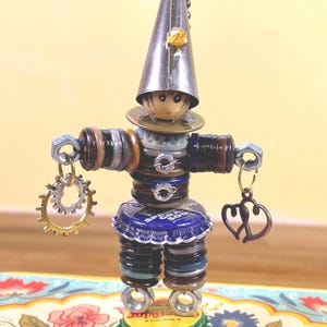 Assemblage Robot Button Doll