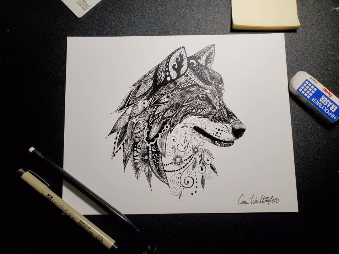 Zentangle Wolf Druck 8x10 - Etsy Österreich