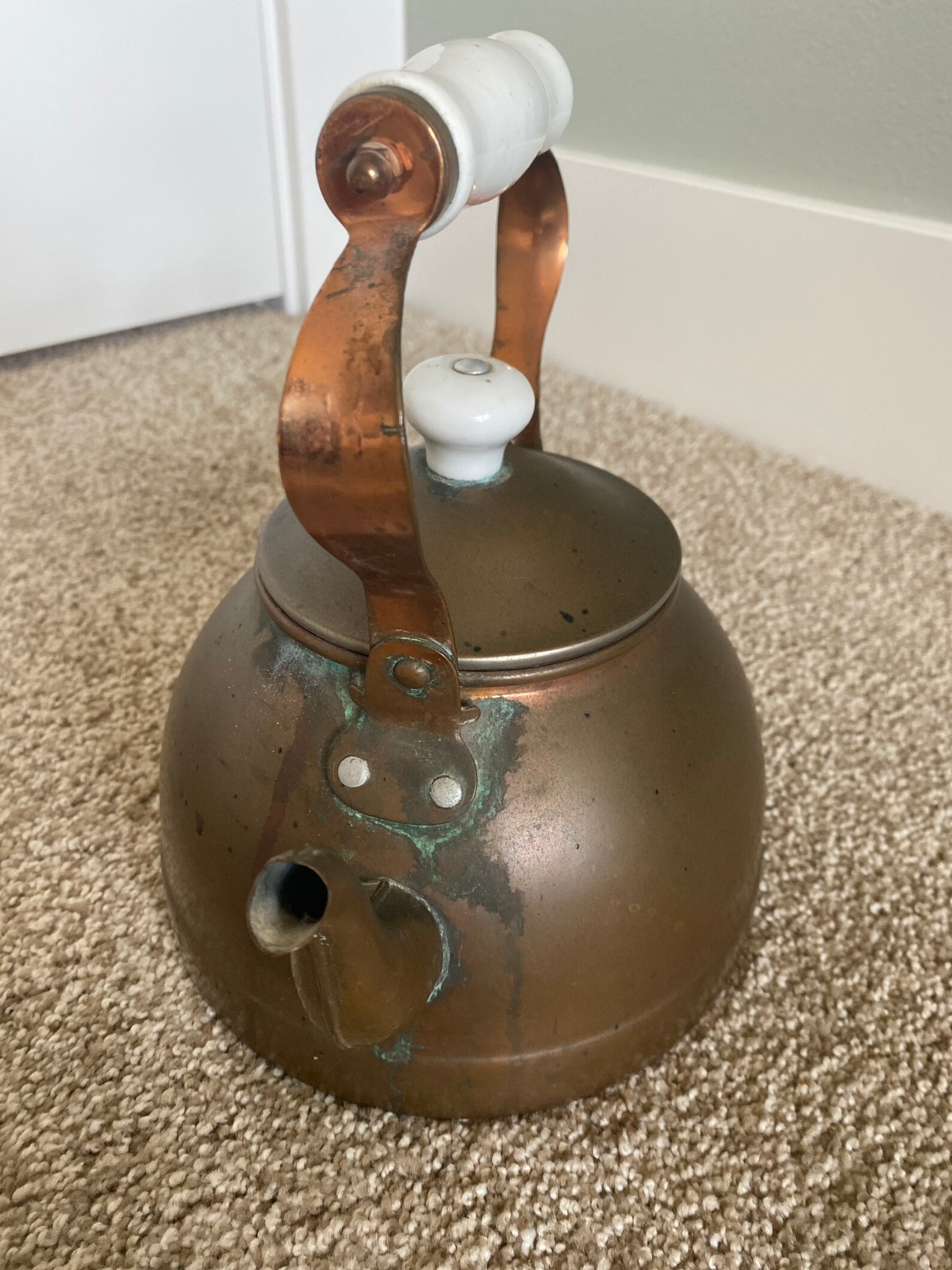 Vintage copper kettle with porcelain handle Etsy