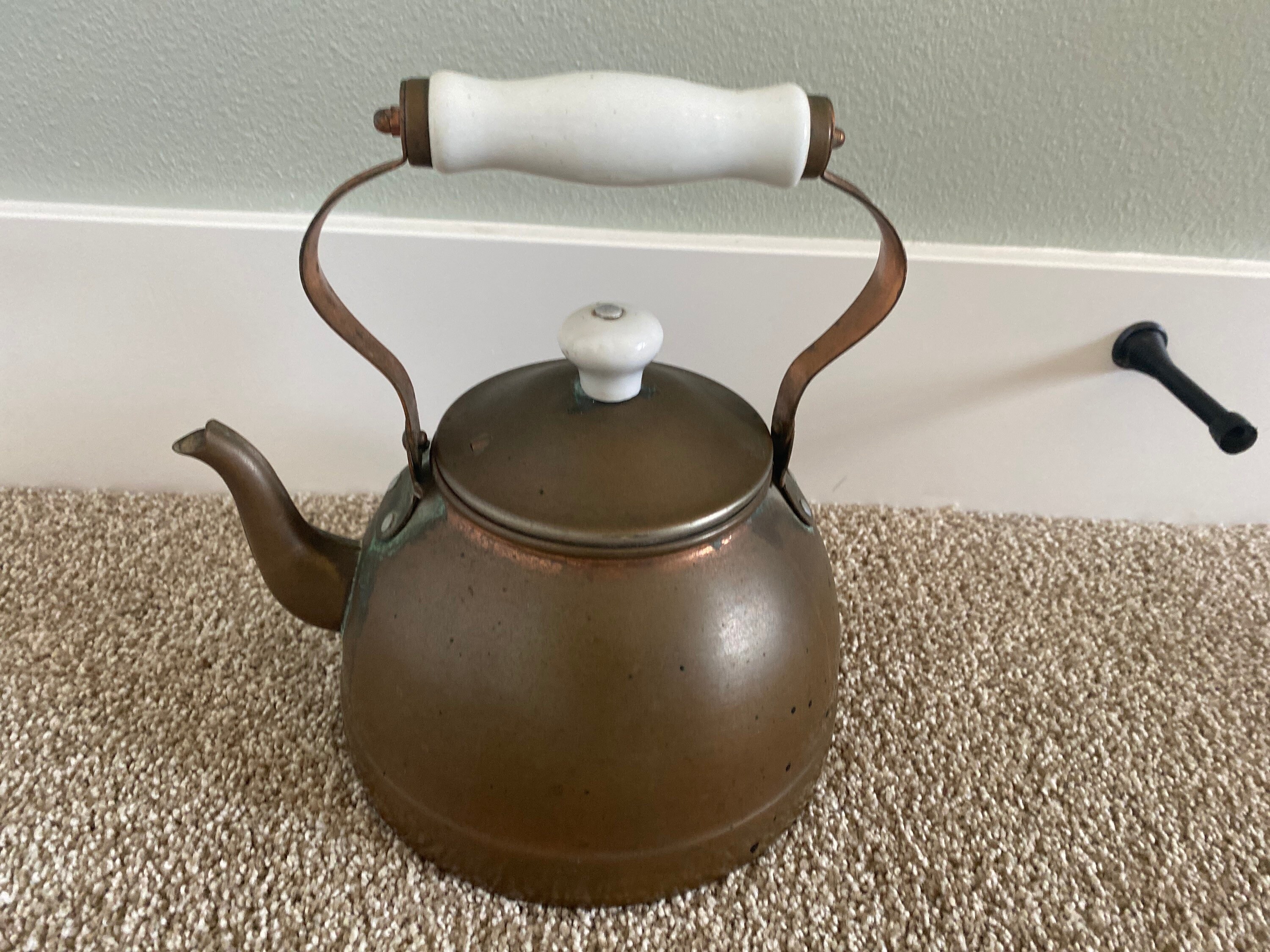 Vintage copper kettle with porcelain handle Etsy