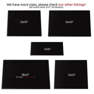May include: Five black rubber mats of different sizes. The mats are 3/4 inch thick. The sizes are 12x10 inches, 16x10 inches, 12x6 inches, 18x12 inches (out of stock), and 12x12 inches.
