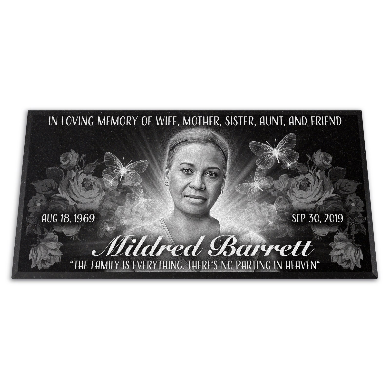 Grave Marker 20x10x1, Engraved portrait on natural granite