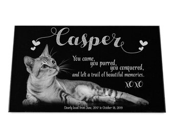 Personalized 16x10 Pet Memorial Stones | Pet Portrait Headstones Engraved on Granite