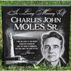 Life Story Series - “Guiding Light” Memorial Stone, personalized. Headstone, Grave Decoration, Memorial Plaque, Cemetery Headstone, Marker
