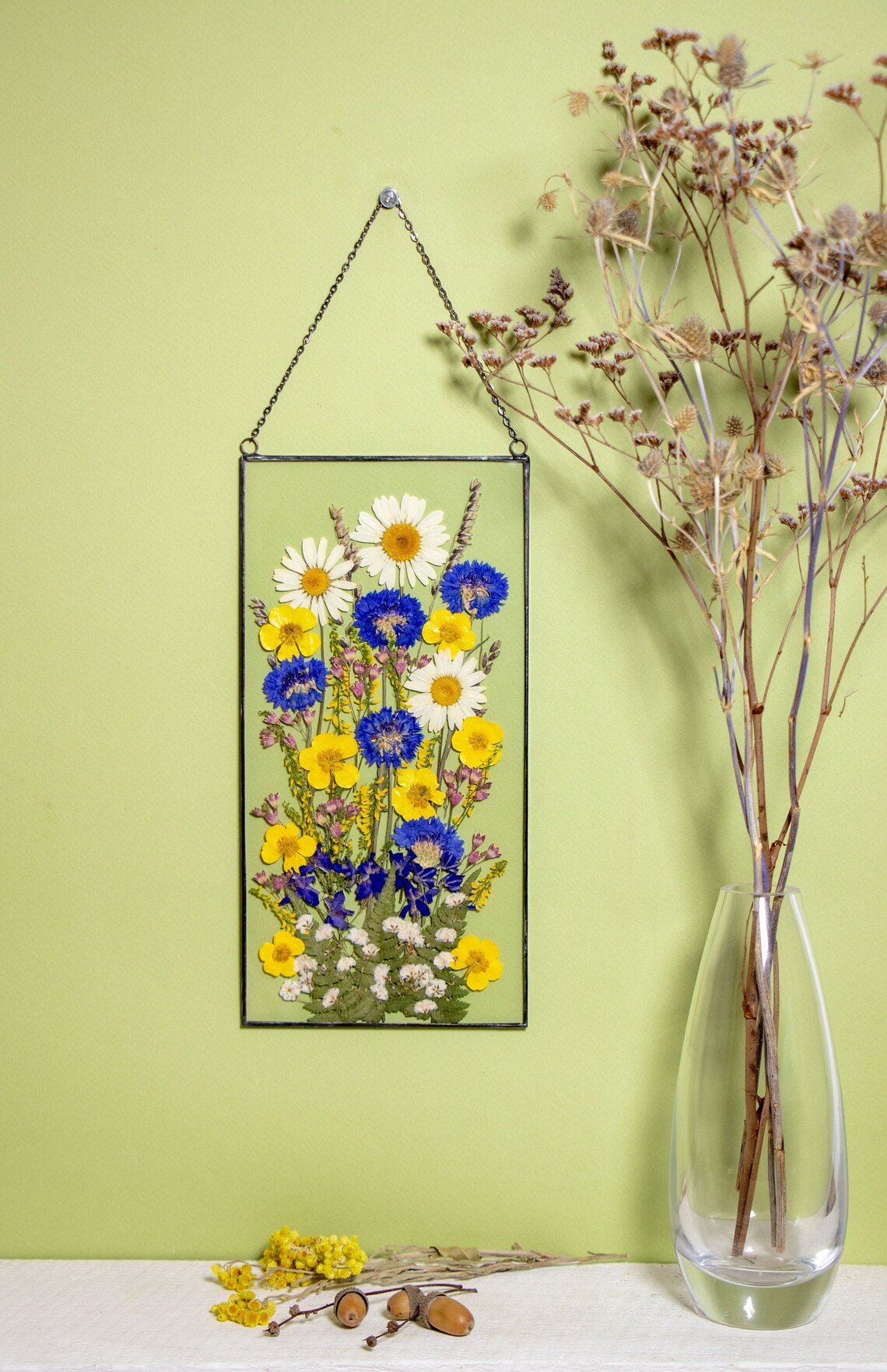 Pressed Flower Frame Wall Decor Wall Art Mimosa Aesthetic Room Etsy