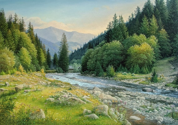 Mountain oil painting deals