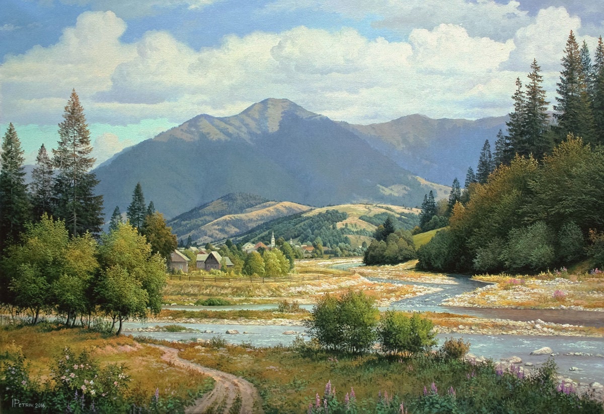 Summer Mountain landscape Oil painting Realism oil ... Summer Mountain landscape Oil painting Realism oil ...