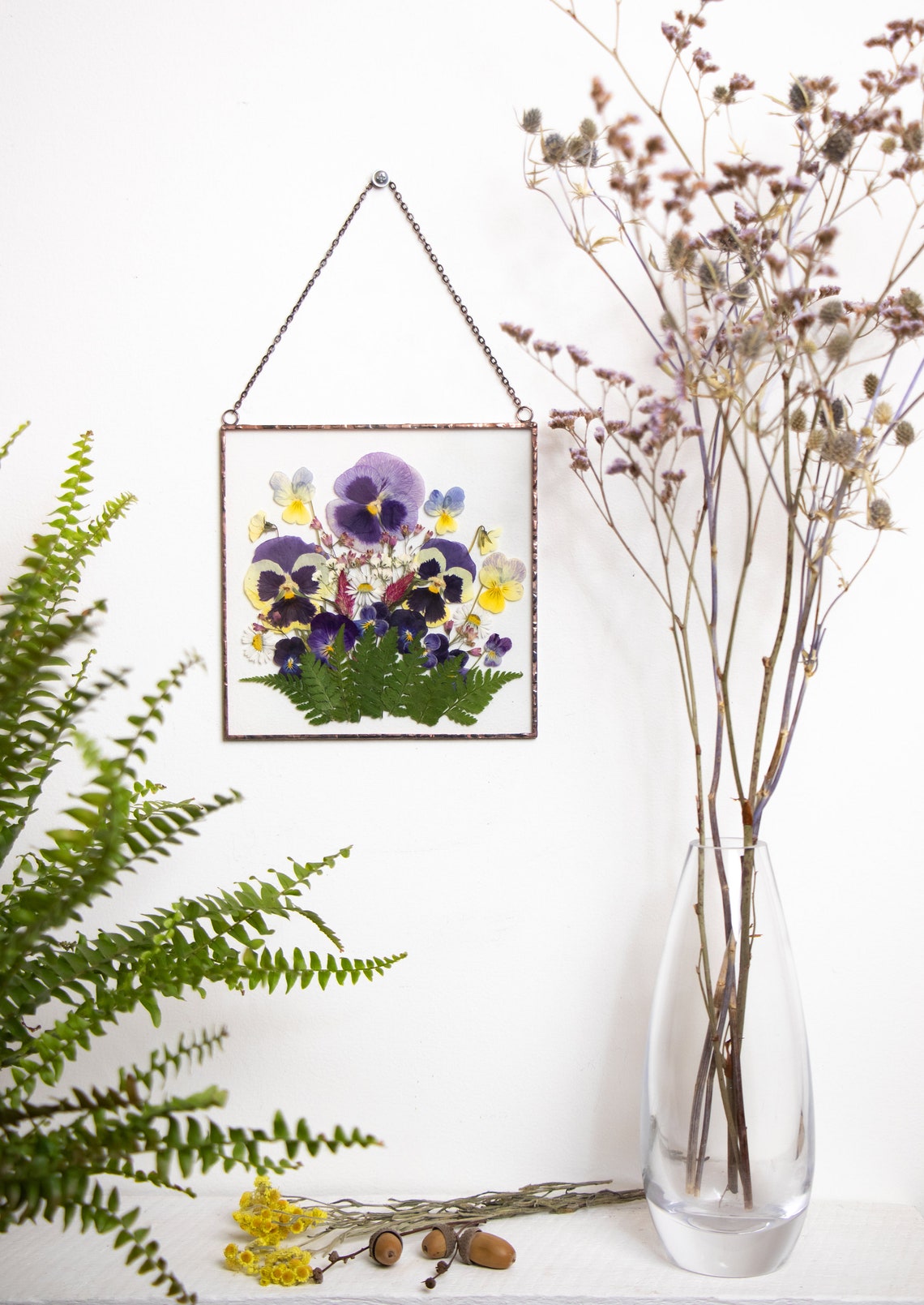Framed pressed flowers decor. Dry flower arrangement. Pressed | Etsy