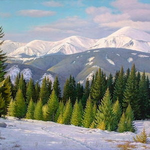 Winter Mountain landscape Oil painting Realism oil painting Large canvas art Original large painting Mountains art Wall Art