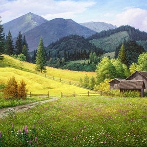 Summer Mountain Landscape Oil Painting Realism Oil Painting Large ...