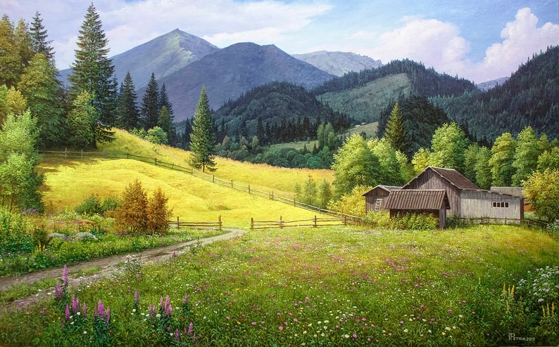 Summer Mountain Landscape Oil Painting Realism Image 0