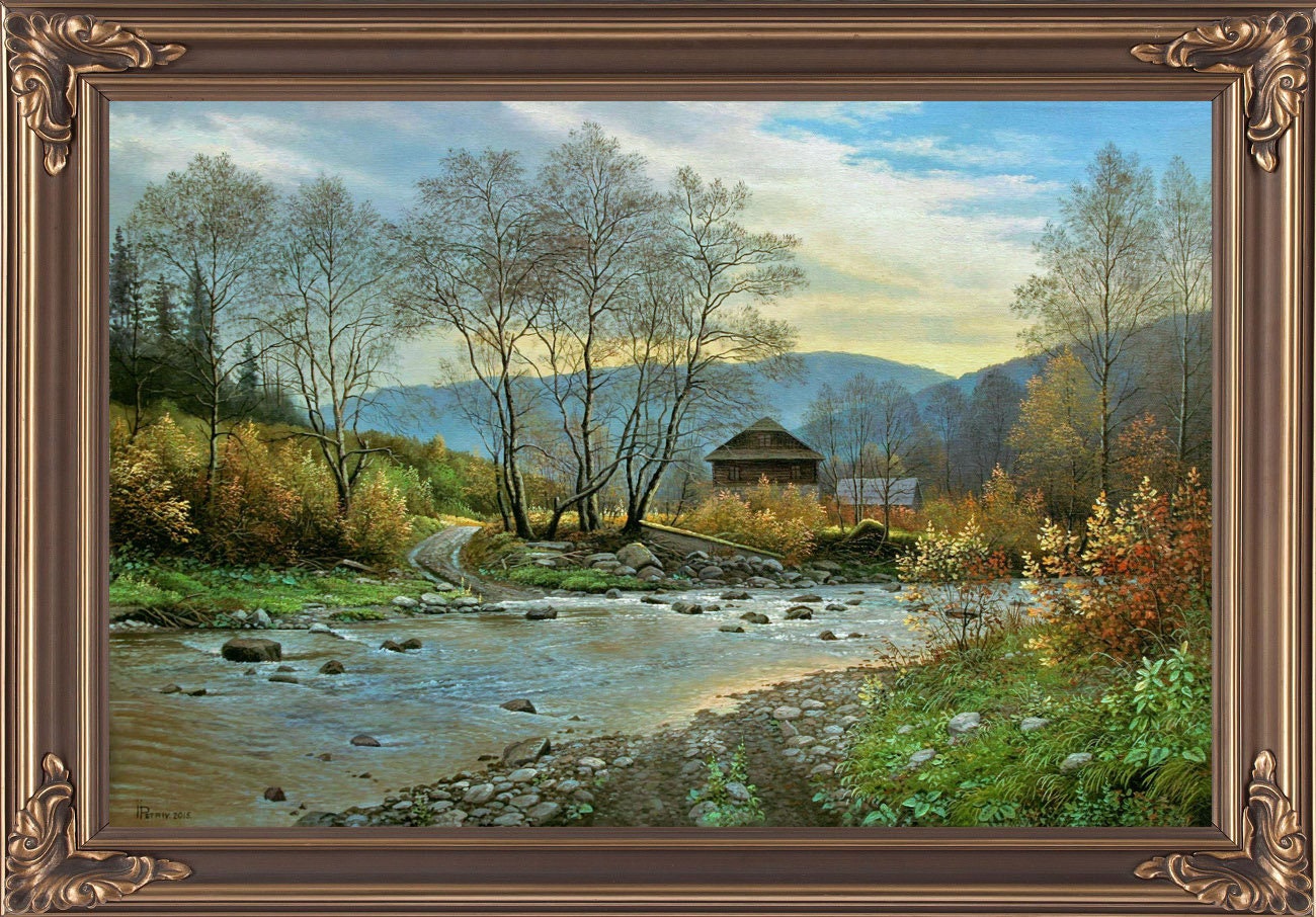 豪華！アンティーク絵画　油彩　アメリカ　森林と川風景画Antiqueヴィンテージ アンティーク絵画 油彩 アメリカ 森林と川 風景画 Antique