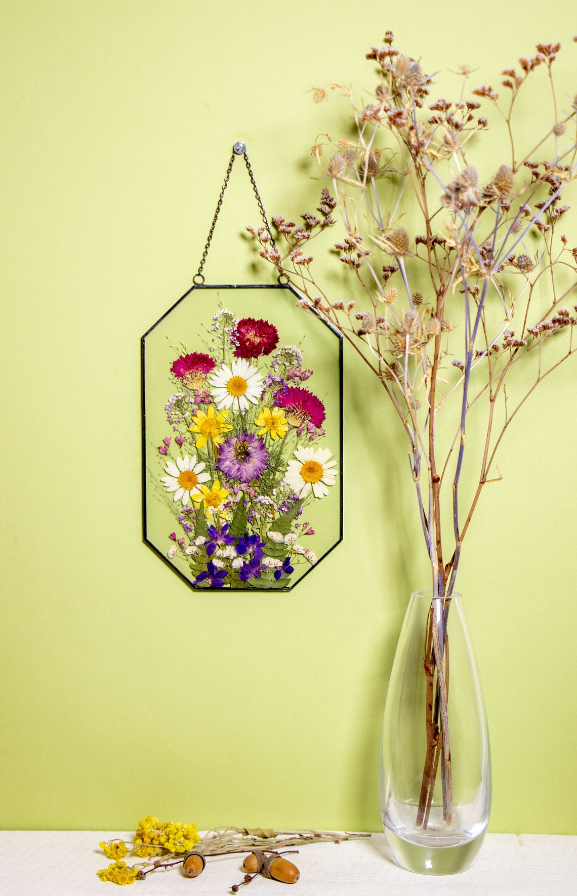 Framed Pressed Flowers Decor. Dry Flower Arrangement. Pressed Etsy