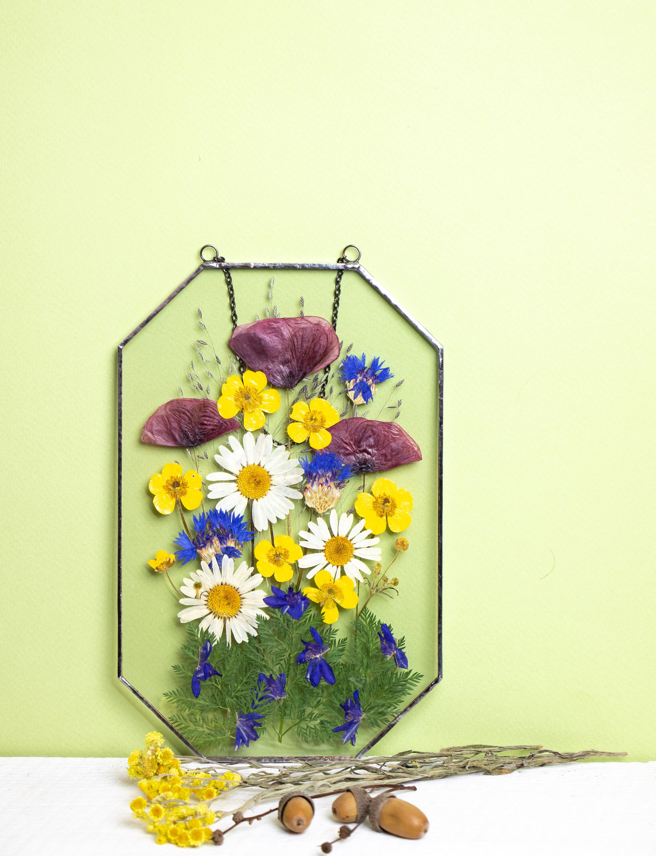 Framed pressed flowers decor. Original herbarium. dry flower Etsy