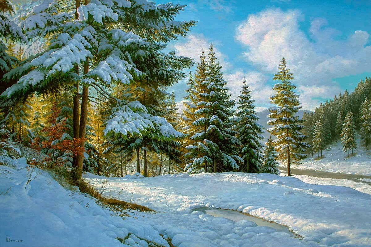 Handgemaltes Ölgemälde Schnee-Gipfellandschaft – 90x60 Cm, Abstrakte Leinwand-Kunst Fürs Zuhause