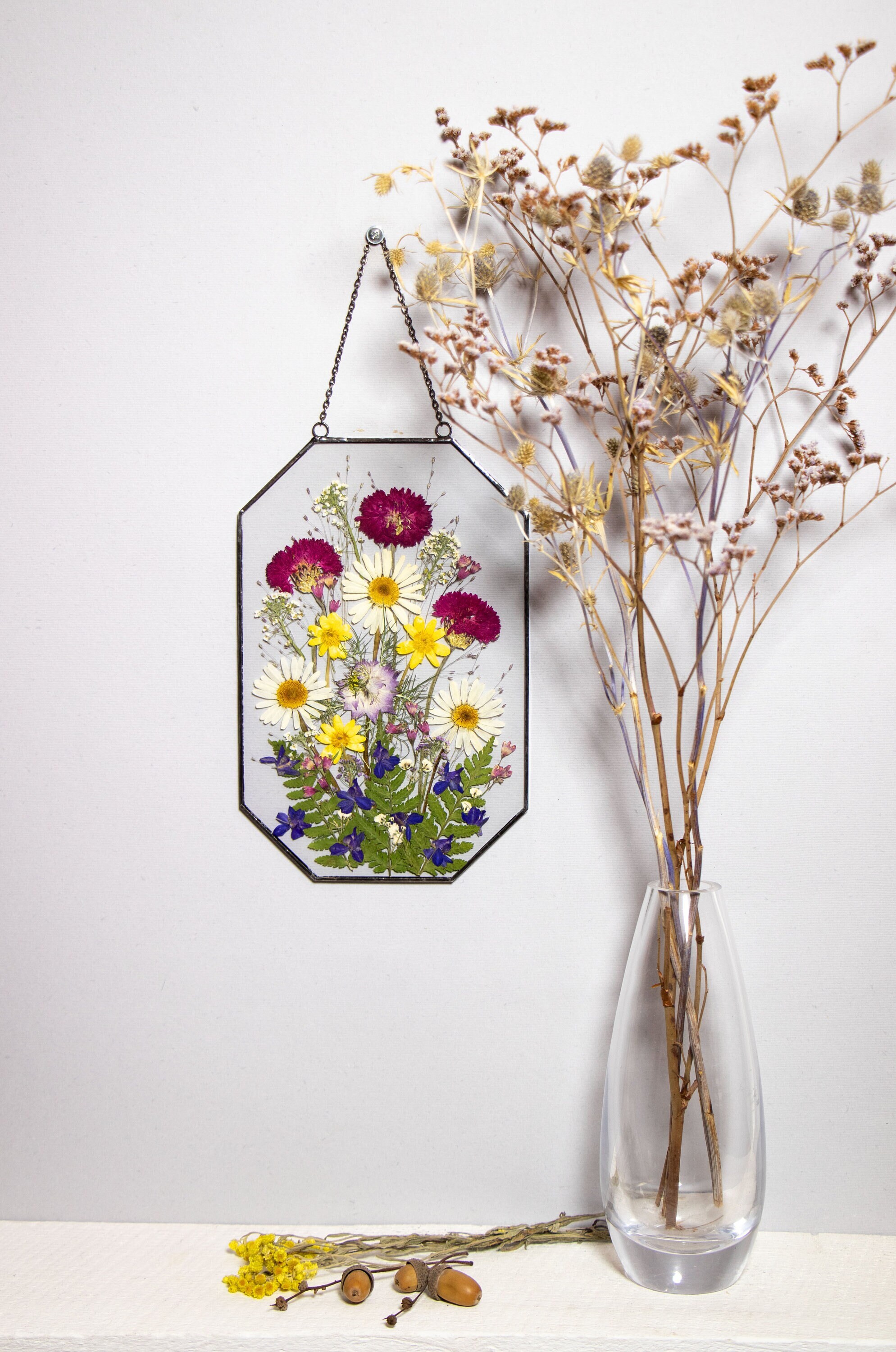 Pressed flower frame Framed pressed flowers Gift for mom Etsy