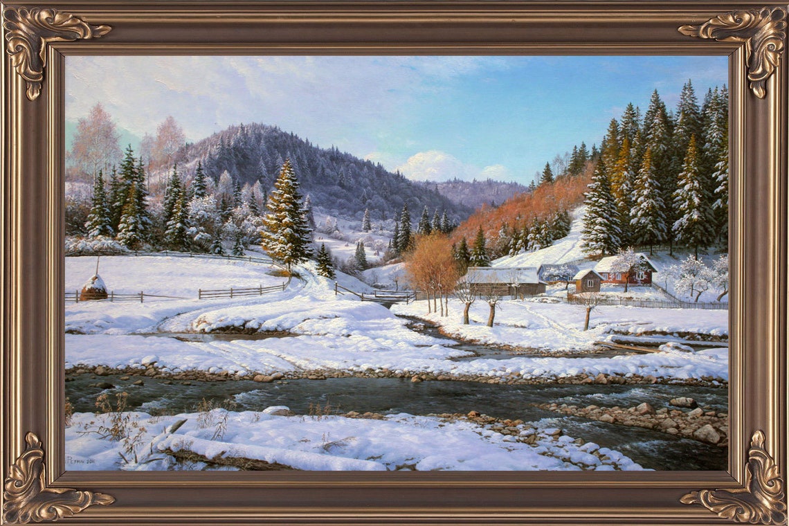 Winter mountain landscape Artist Ivan Petriv Oil snow | Etsy