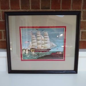 Vintage Charles Wysocki Columbia Sailboat Print, Professionally Framed