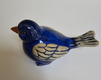 Vintage Cobalt Blue Glazed Stoneware Bird Figurine