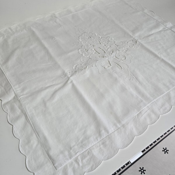 Vintage White Cotton Cutwork Standard Pillow Cover