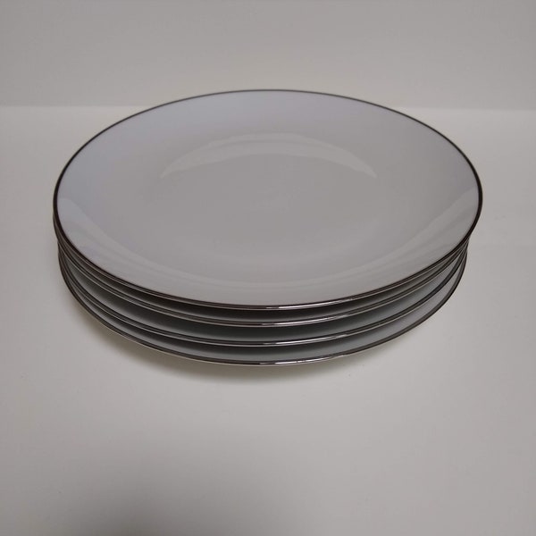 Vintage Fine China Dinner Plates - 10 1/4" diameter - SOLD INDIVIDUALLY - White with Platinum / Silver Rims, Winterling Bavaria