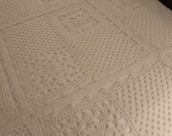 Large (about 80" x 100") Handmade Off White Crochet Bed Cover, Afghan, Bedspread, Throw, Coverlet