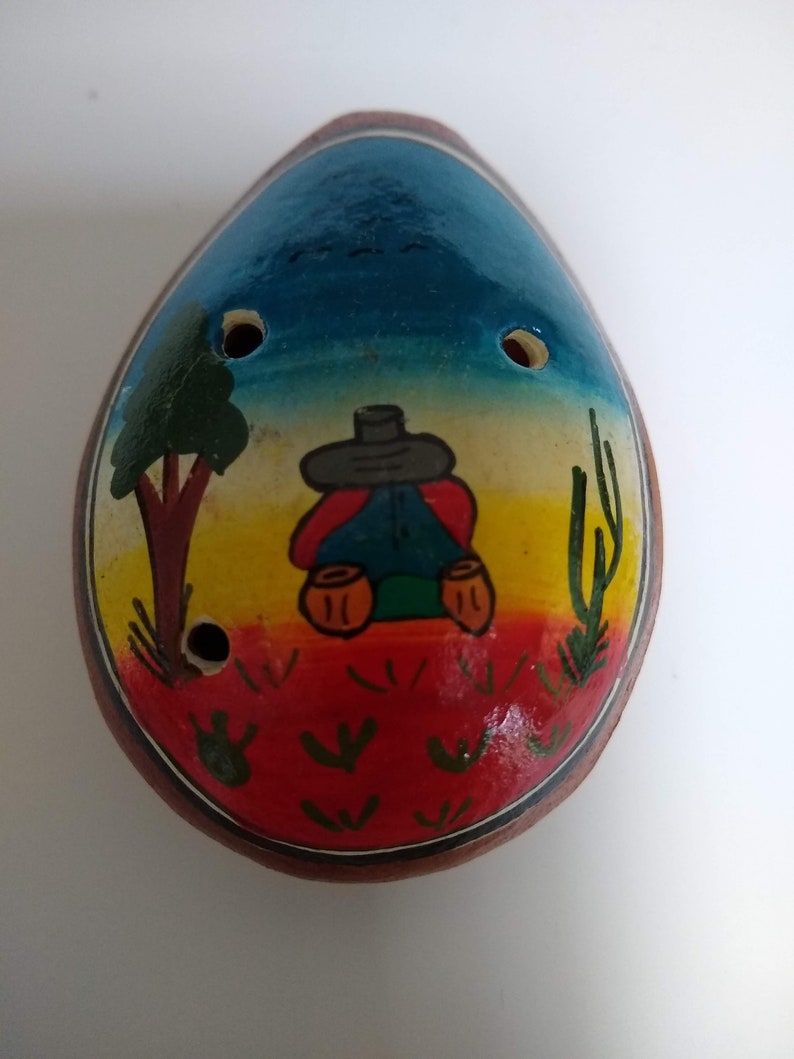 Vintage Peruvian Terracotta Ocarina Flute Musical Instrument