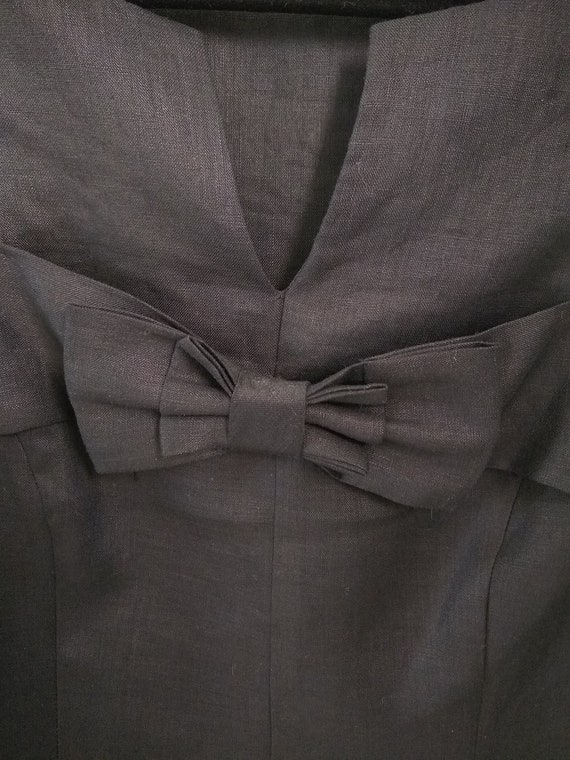 Vintage Black Designer Linen Top, Blouse with Bow… - image 2
