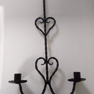Vintage Spanish Style Forged Iron Candelabra, Scrolled Black Metal Wall Sconce, Candle Stick Holder