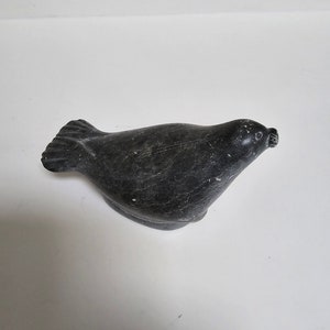 INUIT Carved Soapstone Seal, 5 1/2&quot; Eskimo Art Sculpture, Signed and Numbered