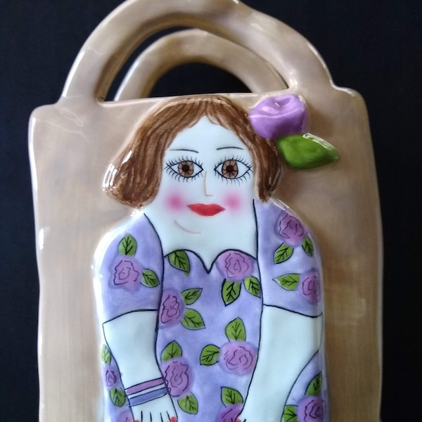 Vintage Bella Casa "Bella" Ceramic Purse Vase, Handbag Vase, Container by Susan Paley