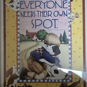 Charming Framed Print by Mary Engelbreit &quot;Everyone Needs Their Own Spot&quot; , Puppy Dog Art Print; 13.5&quot; wide x 16.6&quot; high