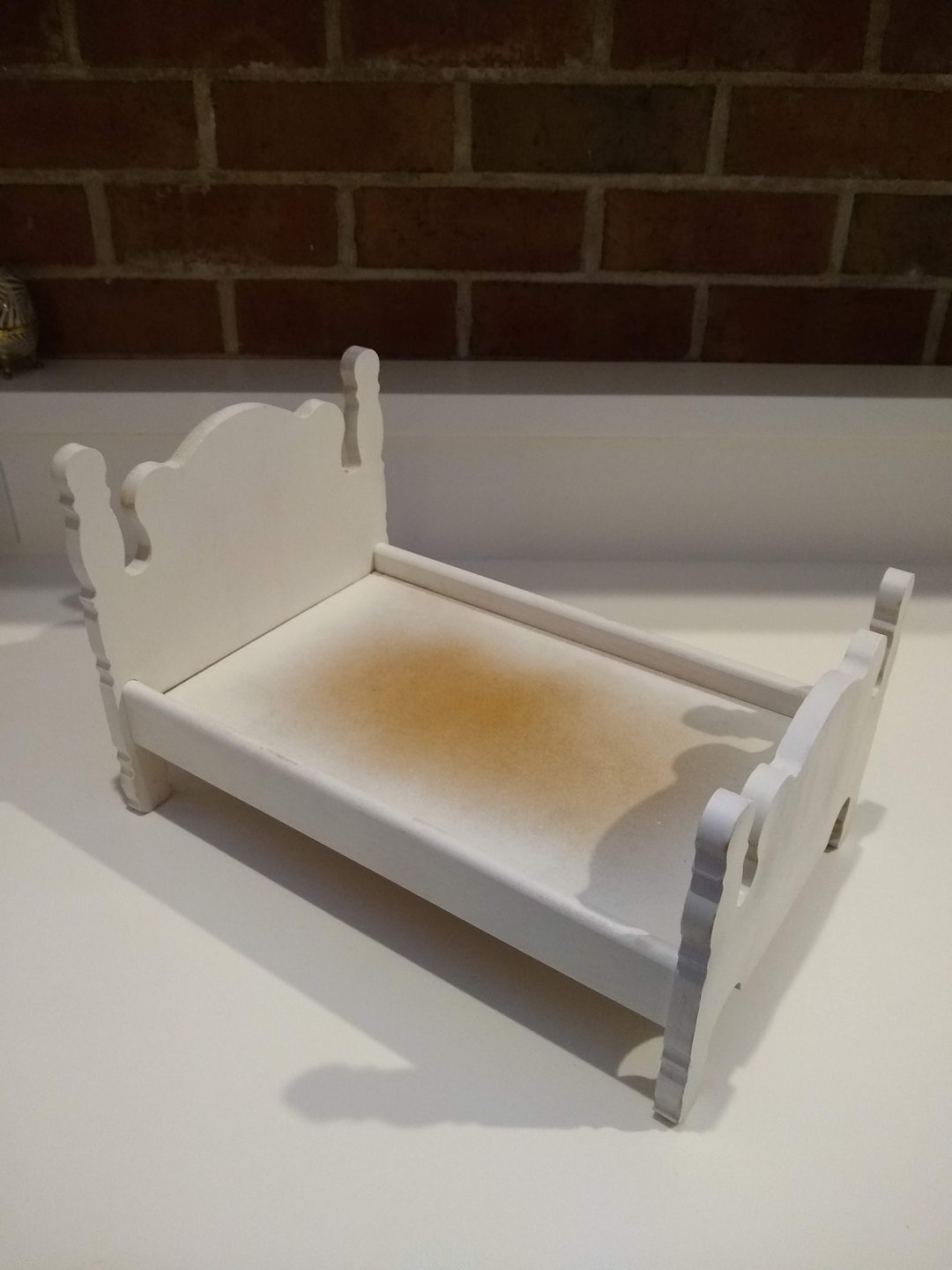 Vintage White Painted Doll Bed, Newborn Photography Prop, Small Cat or