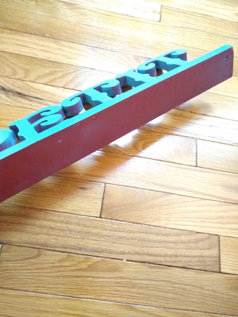 Vintage Large bon Appetite Painted Carved Wood Sign, Turquoise Blue