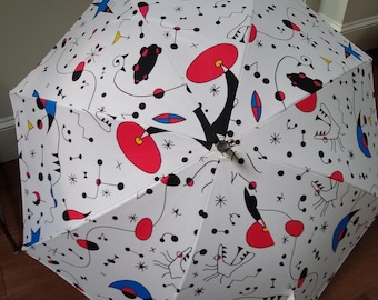 Vintage Fabric Umbrella in the style of Joan Miro from MOMA, Museum of Modern Art , Surrealist, Abstract Expressionist Umbrella