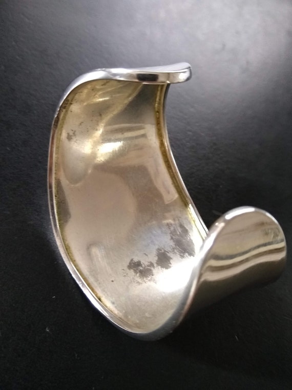Vintage Minimalist Silver Plated Wide Cuff Bracel… - image 4