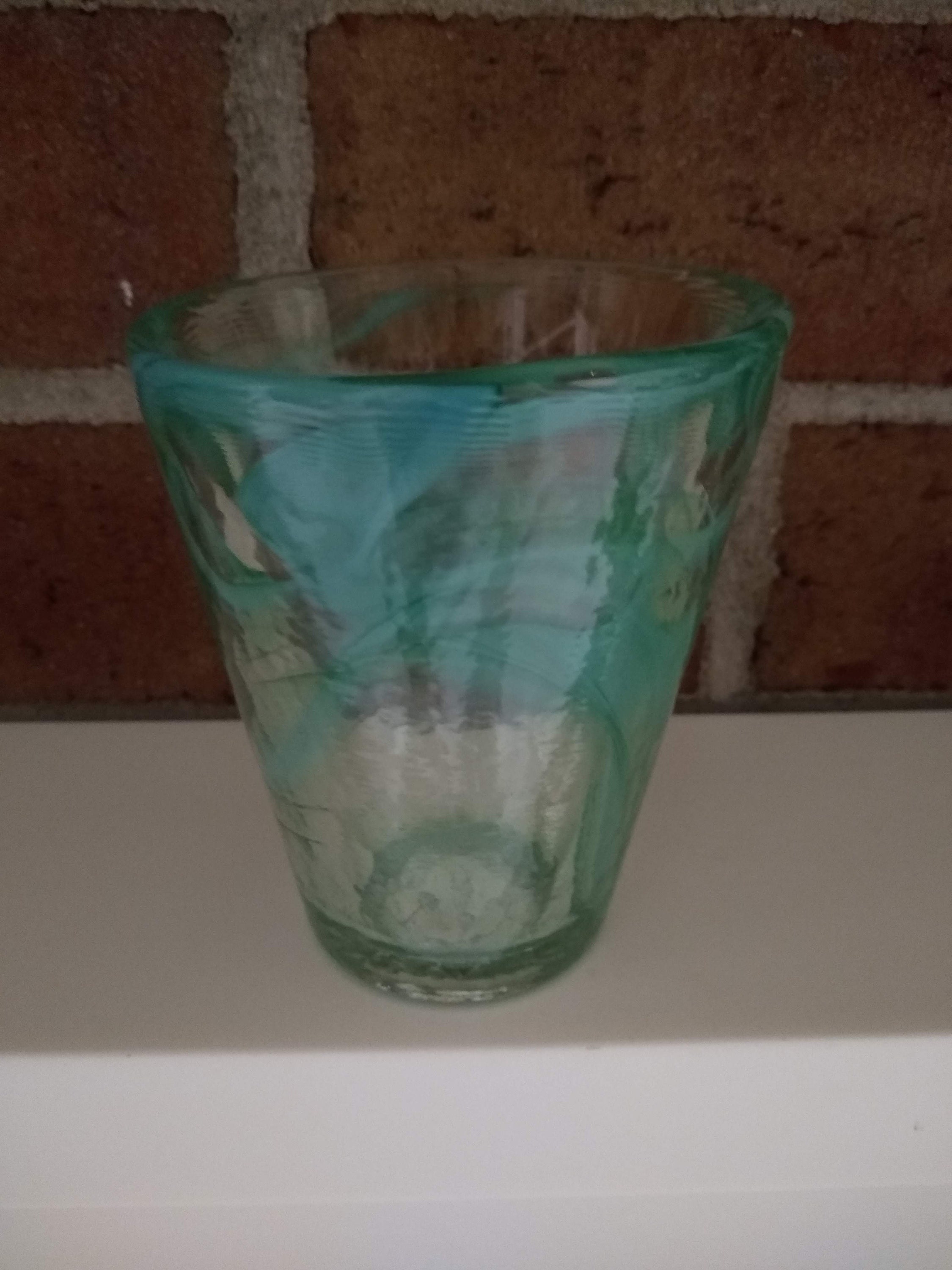 Vintage Kosta Boda Blue Green Swirl Glass Tumblers, Sold