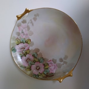 Art Nouveau Bavarian Wild Pink Roses porcelain china platter, by L.S. Flukey for Hutschenreuther Selb