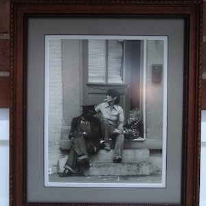 Fabulous Vintage Framed Photograph, Urban Porch Scene, Man, Woman, Child on Stoop, Beat Era Photo