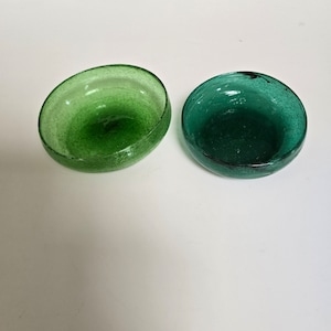 Vintage Hand Blown Small Green and / or Aqua Seeded Glass Bowl, Art Glass Trinket Dish, Ring Bowl, Sauce, Dip, Condiment Bowl