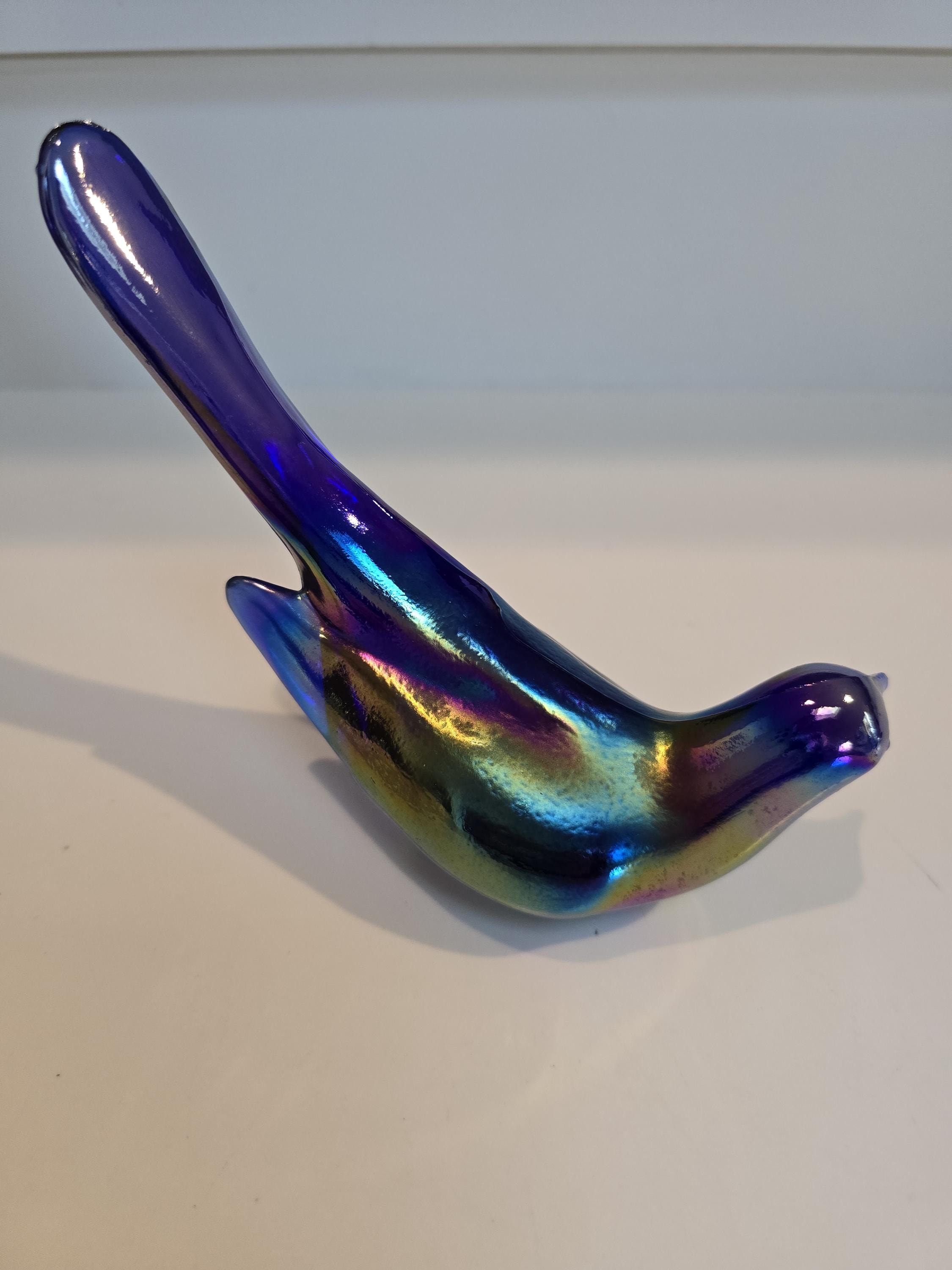 Vintage Fenton Art Glass Iridescent Cobalt Blue Bird of Happiness